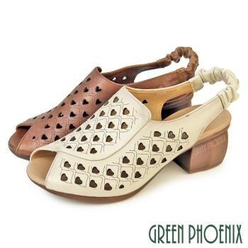 GREEN PHOENIX 女 涼鞋 魚口鞋 粗跟 中跟 真皮U60-27899