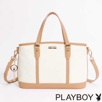PLAYBOY - 大手提包附長背帶 Unique系列 - 米白色