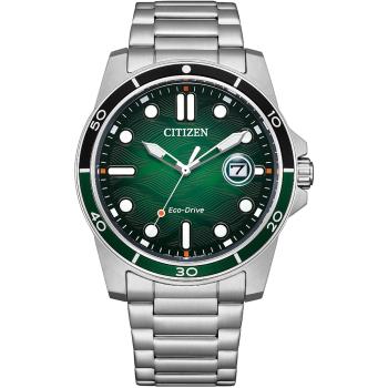 CITIZEN 星辰 光動能潛水風海洋波紋時尚腕錶/綠/41.5mm/AW1811-82X
