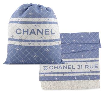 CHANEL CC Logo 標誌菱格紋棉質混絲束口後背包+浴巾組(藍色)