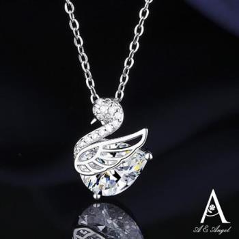  ANGEL 聖潔時尚天鵝閃耀鋯石項鍊(白金色)