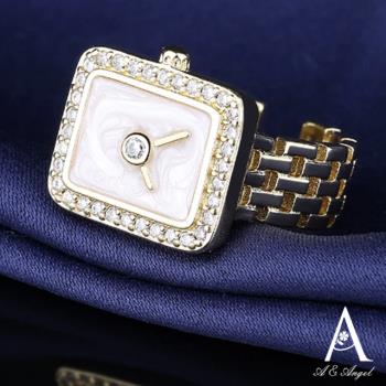 ANGEL 懷舊手錶造型閃耀鋯石開口活動圍戒指(黃金色)