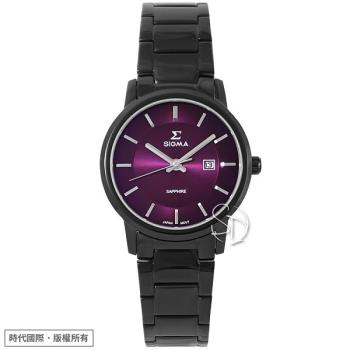 【SIGMA】簡約時尚 藍寶石鏡面黑鋼時尚腕錶 1122LB15 紫/黑鋼 30mm 平價實惠好選擇