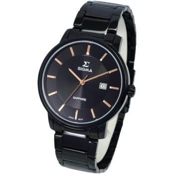【SIGMA】簡約時尚 藍寶石鏡面 日期顯示 鋼錶帶男錶 1122M-BG 玫瑰金/黑 40mm