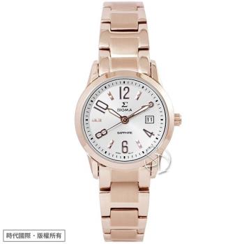 【SIGMA】簡約時尚 藍寶石鏡面 數字日期顯示 鋼錶帶女錶 88023L-RG 玫瑰金 26mm