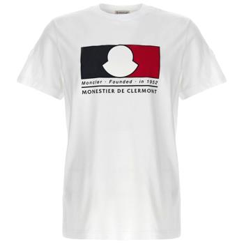 【MONCLER】春夏新款 男款 胸前三色標誌圖案&amp;左臂品牌LOGO 短袖T恤-白色 (L號) M8C000198390T 002