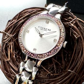 COACH 蔻馳女錶 32mm 銀圓形精鋼錶殼 銀白色簡約, 中二針顯示錶面款 CH00203