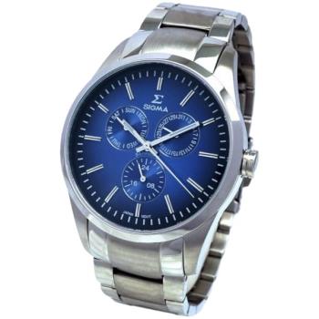 【台南 時代鐘錶 SIGMA】簡約時尚 藍寶石鏡面 三眼日期男錶 9815M-13 藍/銀 42mm 平價實惠的好選擇