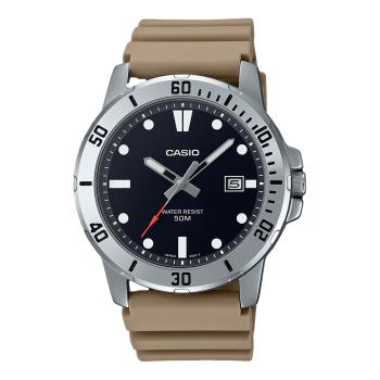 【CASIO 卡西歐】運動風格 指針男錶 棕色 膠質錶帶 防水50米 日期顯示 MTP-VD01 (MTP-VD01-5E)