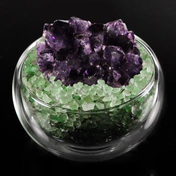 【A1寶石 】頂級紫水晶花/綠水晶聚寶盆-招財轉運居家風水必備