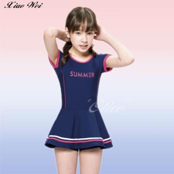 梅林品牌 時尚流行女童短袖連身裙泳裝 NO.M35508