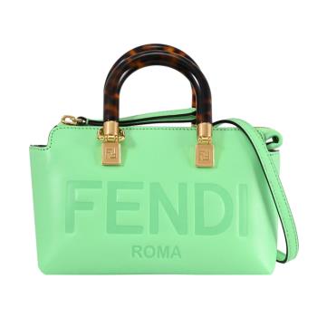 FENDI 8BS067 Boston 琥珀提把燙印LOGO迷你波士頓包.亮綠