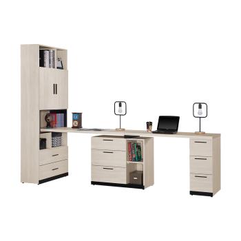 Boden-曼珊9尺多功能伸縮書櫃+雙人書桌/書櫃型工作桌組合(C款)