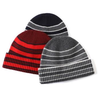 【米蘭精品】羊毛毛帽針織帽-撞色條紋時尚旅遊男女配件3色74hl16