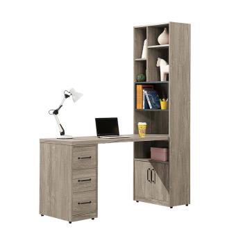 Boden-凱德5尺L型書櫃+工作書桌組合(A款-2尺二門書櫃+5尺三抽書桌)