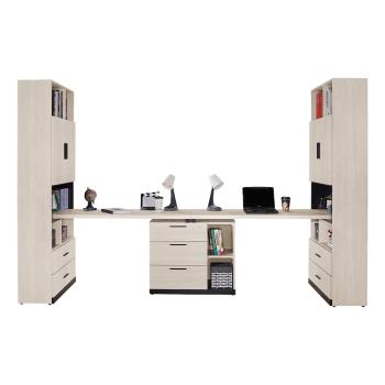 Boden-曼珊10尺多功能伸縮書櫃+雙人書桌/書櫃型工作桌組合(F款)
