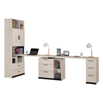 Boden-曼珊10尺多功能伸縮書櫃+雙人書桌/書櫃型工作桌組合(E款)