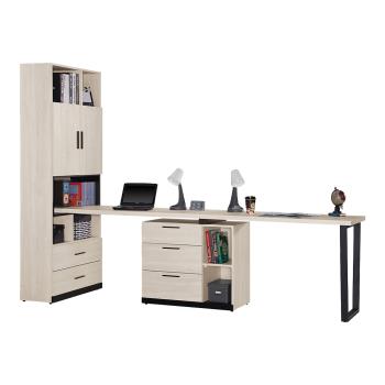 Boden-曼珊9尺多功能伸縮書櫃+雙人書桌/書櫃型工作桌組合(D款)
