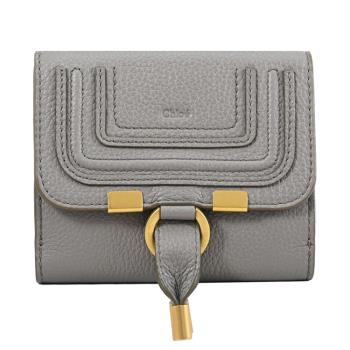 CHLOE MARCIE 烙印LOGO牛皮縫線釦式零錢中短夾.灰