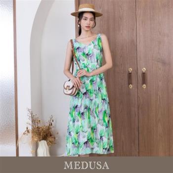 現貨【MEDUSA 曼度莎】綠色水墨天絲長洋裝（M-XL）｜長洋裝 度假洋裝 天絲棉