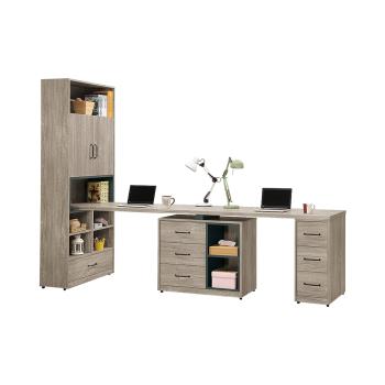 Boden-凱德9尺工業風多功能伸縮書櫃+雙人書桌/書櫃型工作桌組合(C款)