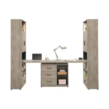 Boden-凱德8尺工業風多功能伸縮書櫃+雙人書桌/書櫃型工作桌組合(A款)