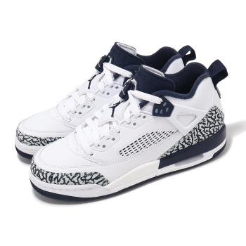 Nike 休閒鞋 Jordan Spizike Low GS 大童 女鞋 白 海軍藍 爆裂紋 FQ3950-104