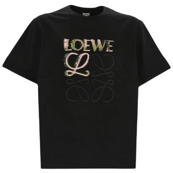 【LOEWE】春夏新款 男款 ANAGRAM刺繡LOGO 寬鬆版型短袖T恤-黑色 (S號、M號) H526Y22J61 1489