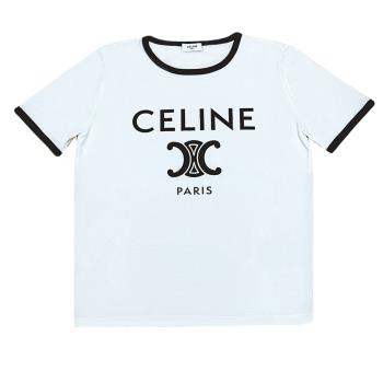 【CELINE 】女款 CELINE PARIS TRIOMPHE 印花棉質短袖T恤-白色 (S號) 2X872671Q.01NB