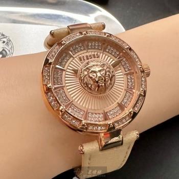 VERSUS VERSACE 凡賽斯女錶 36mm 玫瑰金圓形精鋼錶殼 玫瑰金色中二針顯示, 施華洛鑽圈錶面款 VV00396