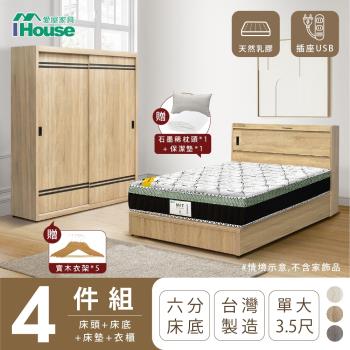 【IHouse】品田 房間4件組(床頭箱+6分底+床墊+衣櫃) 單大3.5尺