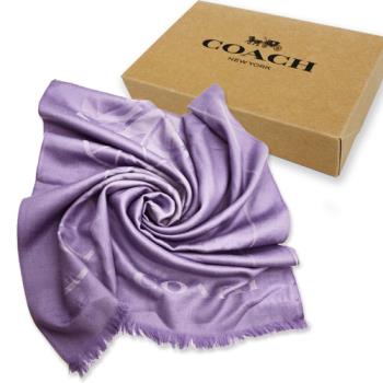 【COACH】大馬車 LOGO100%羊毛絲巾圍巾禮盒(鬱金香紫)