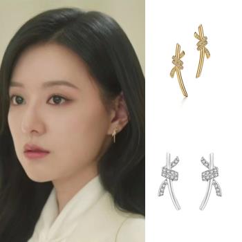 【Emi艾迷】韓劇 淚之女 王金智媛同款 結繩綺麗鋯石 925銀針 耳環