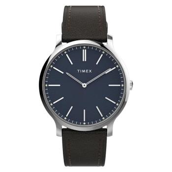 【TIMEX】天美時 Gallery 40毫米波紋錶盤 藝術腕錶(藍x棕TXTW2W43700)