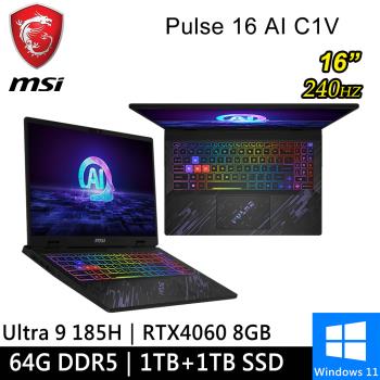 微星 Pulse 16 AI C1VFKG-015TW-SP8 16吋黑(Intel Ultra 9/64G/1TB+1TB/RTX4060 8G)