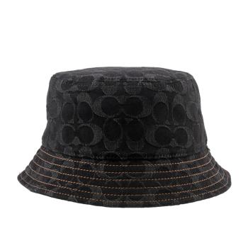 COACH CC Logo 滿版標誌棉質丹寧漁夫帽 XS-S(黑色)