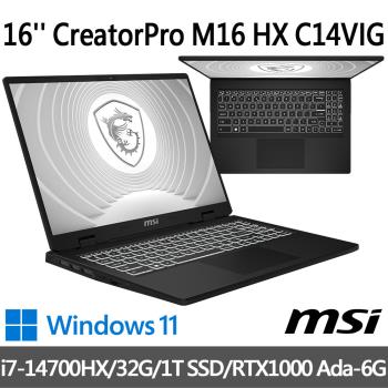 msi CreatorPro M16 HX C14VIG-075TW 16吋(i7-14700HX/32G/1T SSD/RTX1000Ada-6G)