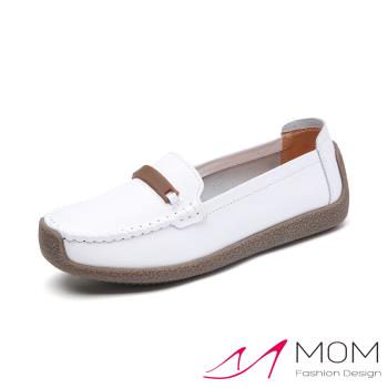 【MOM】純色平底休閒鞋/氣質純色釦帶時尚舒適平底蝸牛鞋 休閒鞋 女鞋 白