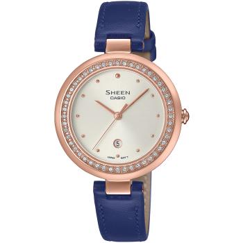 CASIO SHEEN 璀璨晶鑽氣質腕錶/玫瑰金X藍/SHE-4556PGL-7A