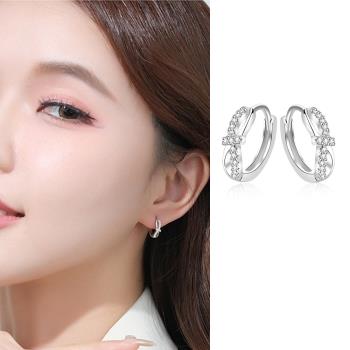 【Emi艾迷】韓系華麗妝點曲線鋯石環繞 耳環 耳扣