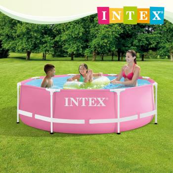 INTEX 簡易裝圓形框架游泳池直徑244x高76cm(2843L)-粉紅色 適6歲+ (28290)