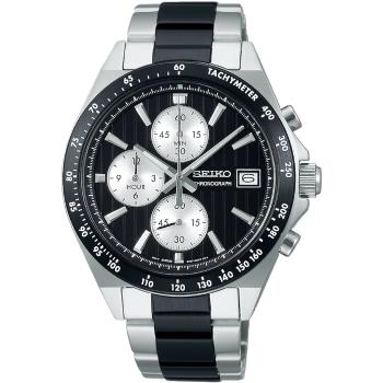 SEIKO 精工 CS 系列 SBTR043J 直條紋三眼計時手錶8T67-00Y0D 41㎜