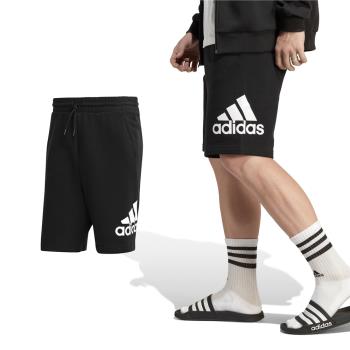 adidas 短褲 Essential Shorts 男款 黑 白 純棉 中腰 抽繩 棉褲 愛迪達 IC9401