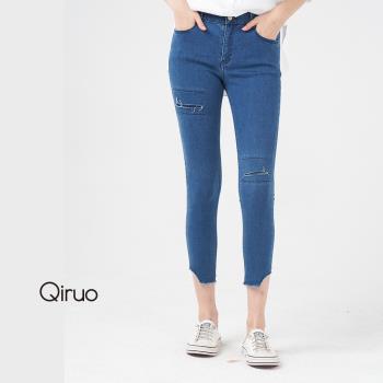 【Qiruo 奇若】春夏專櫃藍色七分牛仔褲2101C 緊身彈性