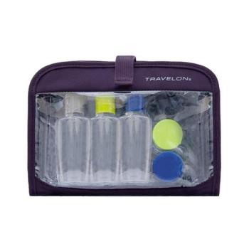 《TRAVELON》掛式盥洗包+分裝瓶罐6件(紫羅蘭) | 化妝包 收納包 旅行小包 沐浴小包 盥洗收納包