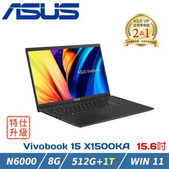 (改裝升級)ASUS Vivobook 15 X1500KA-0441KN6000 搖滾黑 (N6000/8G/512G+1TB HDD/W11)