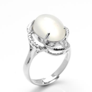 【寶石方塊】天然貓眼月光石戒指-10*14mm-活圍設計-925銀飾-R0438