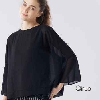 【Qiruo 奇若】春夏專櫃黑色雪紡上衣3065A  七分水袖寬版
