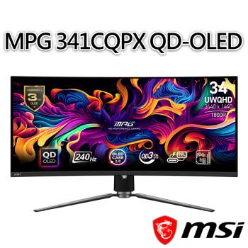 msi微星 MPG 341CQPX QD-OLED 34.18吋 曲面電競螢幕 (34.18/3440x1440/21:9/240Hz/曲面)