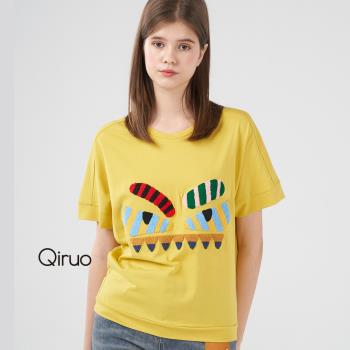 【Qiruo 奇若】春夏專櫃黃色上衣8767A 彩色圖案時尚女裝